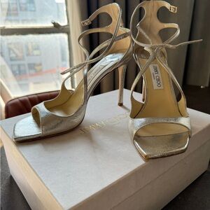 $950 Jimmy Choo Azria 95 size 42 11.5 12 champagne heels with box and dust bags